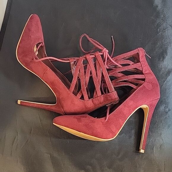 CHARLOTTE RUSSE POINTED TOE CROSS LACE UP CLOSURE HIGH HEEL STILETTOS PUMP SHOGE - Picture 10 of 15